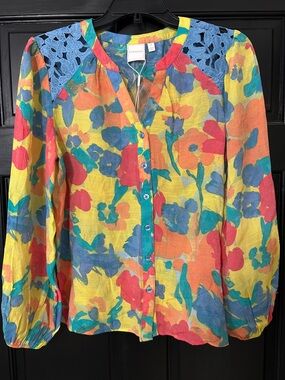 Zac & Rachel Bright Multi Floral Button-Down Blouse